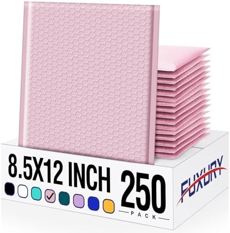 Fuxury Bubble Mailer Bulk 8.5x12 250Pack Light Pink#2 Poly Padded Envelopes by Fuxury
