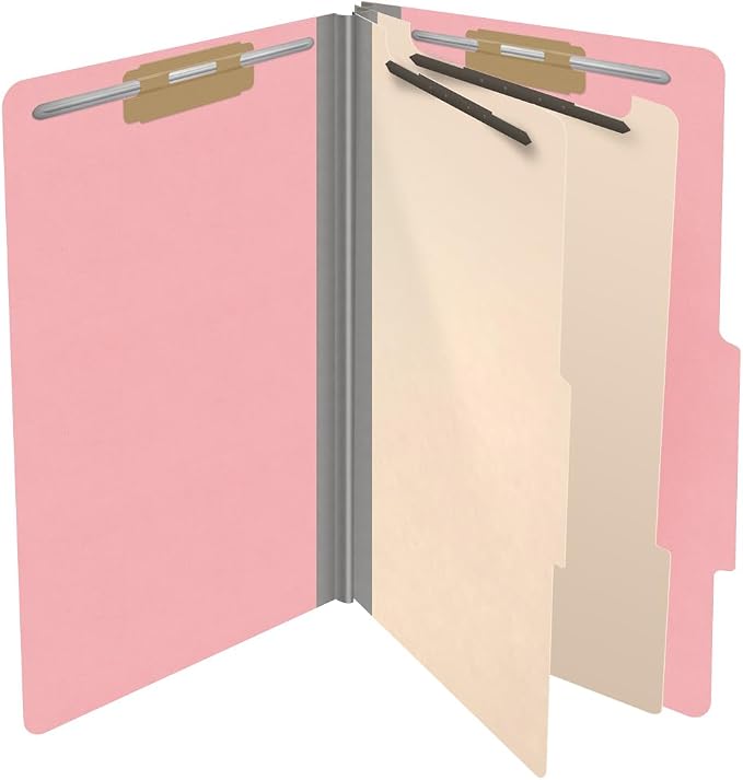 18 pt Heavy Duty Top Tab Color Folders, 2/5 Cut ROC Top Tab, Legal Size, 2 Dividers, Pink (Box of 10) - Image 4