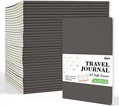feela 36 Pack Soft Cover Journal Bulk, Lined Blank Travel Journal for Women Men Writing, Notebooks College Ruled for Work, Note Taking Notebook School Business Supplies, 8.2” x 5.5”, A5, Gray by feela