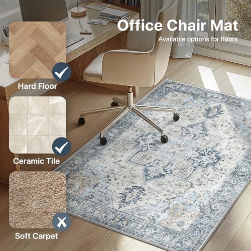 5FT Round Office Chair Mat for Hardwood Floor, Non-Slip Washable Blue - Image 3