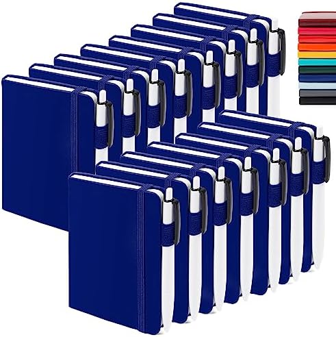 feela 15 Pack Pocket Small Notebooks Bulk, Mini Cute Notepads Hardcover College Ruled Lined Journals with Pen Holder for School Business Memos, with 15 Black Pens, 3.5”x 5.5”, A6, Navy by feela