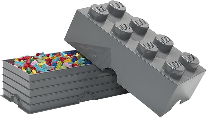 LEGO Storage Brick 8 12.1 L Storage Box with Lid DARK STONE GREY | LEGO Brick Storage Box Stackable Organizer Toy, Desk & Shelf Storage 12.1 L Capacity Brick Size 8 - Image 2