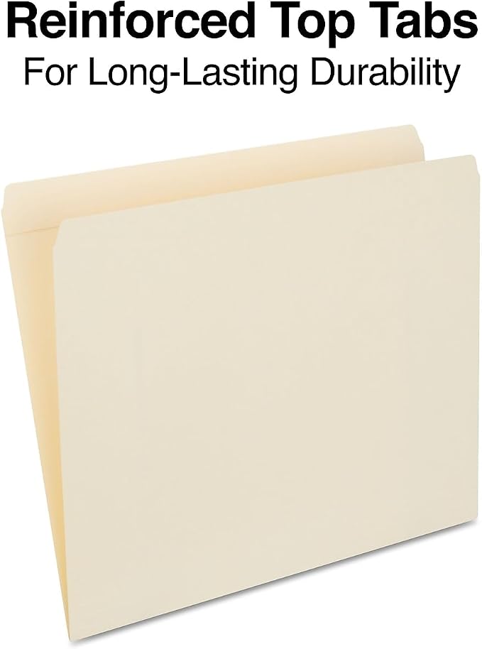 Staples Reinforced File Folders, Letter Size, Straight‑Cut Tabs, Manila, Heavy‑Duty Construction, 100/Box - Image 3