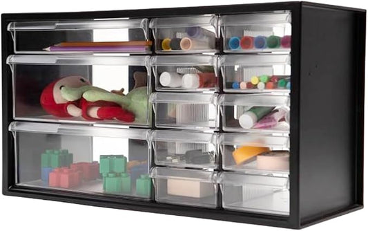 Desk Storage Organizer w/13 Drawers, Art Hardware Parts and Craft Manicure Storage Cabinet bin, Teacher Toolbox, Stationary Medicine, 17 inch, Black, A9-2110 by livinbox