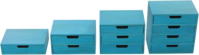 4-Piece Wood Drawer Cabinet Set, Desktop Storage Organizers, 10-Drawer Tabletop Storage Organizer, Desktop Wood Stackable Drawer Cabinet for Home Office Dormitory(Blue) - Image 7