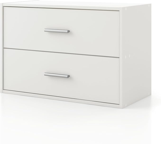Homes: Inside + Out Apexa 2-Drawer Wooden Stackable Storage Drawers, Small Food Pantry Cabinet, Cajonera De Madera, Underbed Drawer Dorm Teen Room Decor & Bedroom, Home Office, Kitchen, White by HOMESInsideOut
