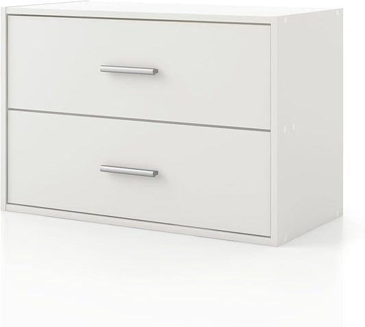 Homes: Inside + Out Apexa 2-Drawer Wooden Stackable Storage Drawers, Small Food Pantry Cabinet, Cajonera De Madera, Underbed Drawer Dorm Teen Room Decor & Bedroom, Home Office, Kitchen, White by HOMESInsideOut