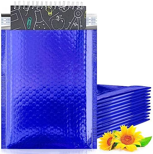 Metallic Bubble Mailers, Blue Glossy Padded Envelopes 6.5 x 9 Inches, Cushion Bubble Shipping Bags, Self Seal Mailing Envelopes, Pack of 250 by PUREVACY