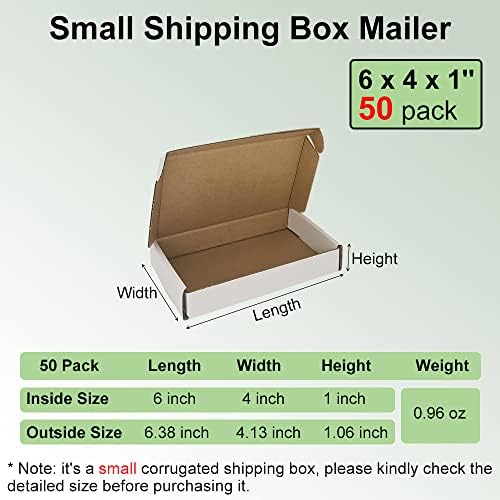 50 Pack 6x4x1'' Small Shipping Boxes, White Corrugated Cardboard Literature Mailers, Mailing Packaging Supplies for Small Business (W641-50) - Image 2