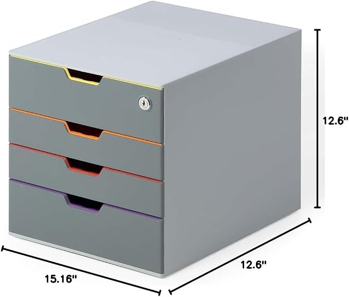 Durable VARICOLOR 4 Lockable Drawer Unit - Gray Desktop Filing Drawer Set with 4 Color Coded Draws - Letter Size Files - Top Draw is Lockable - Perfect for Storing Documents and Paper Work - Image 3