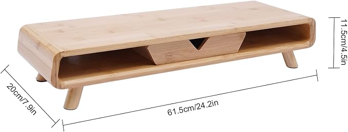 Bamboo Monitor Stand Riser Exquisite Monitor Stand with Drawer Ergonomic Height Wood Monitor Stand, No Assembly Required - Image 3