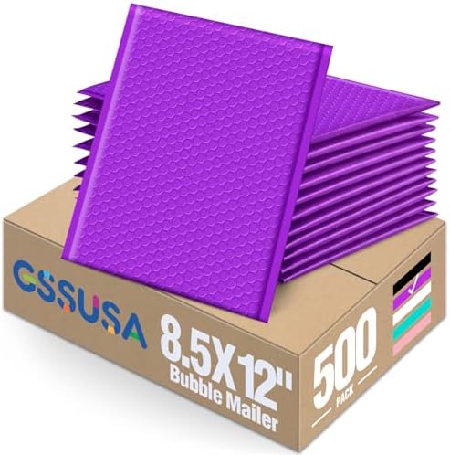 GSSUSA Purple Bubble Mailers 8.5x12" 500 Pack Padded Envelopes Self Seal by GSSUSA