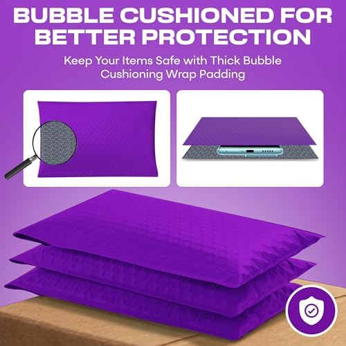Purple Bubble Mailers 4x8, Self Seal Poly Padded Envelopes #000, 500 Pack - Image 4
