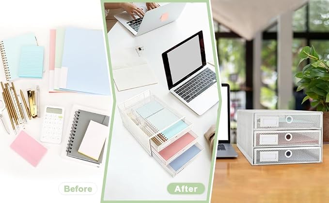 Exerz Paper Sorter 3 Drawer Wire Mesh A4 / Desk Multifunctional Desk Organiser/Multi-Layer Letter Tray - for Documents, Magazines, Notebooks and Letter (White) | Desk Organiser Pull Out Trays Keep Files Letters Magazines Folders Notebooks Neatly Separa... - Image 4