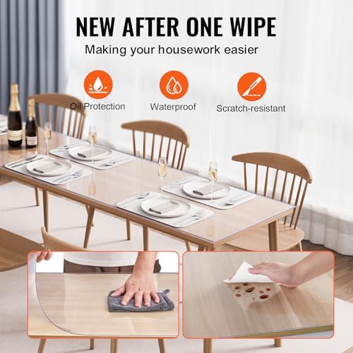 VEVOR Plastic Table Cover, 42 x 96 Inch 1.5 mm Thick Clear Rectangle PVC Desk Mat Protector, Waterproof & Easy Cleaning Desk Pad Tablecloth, for Office Dresser, Dining Room, Night Stand - Image 5