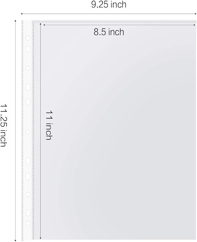 Sheet Protectors, HERKKA 300 Pack Heavy Duty Clear Plastic Page Protectors Sheet Reinforced 11-Hole Fit for 3 Ring Binder Fits Standard 8.5 x 11 Paper, 9.25 x 11.25 Top Loaded, Acid Free - Image 2