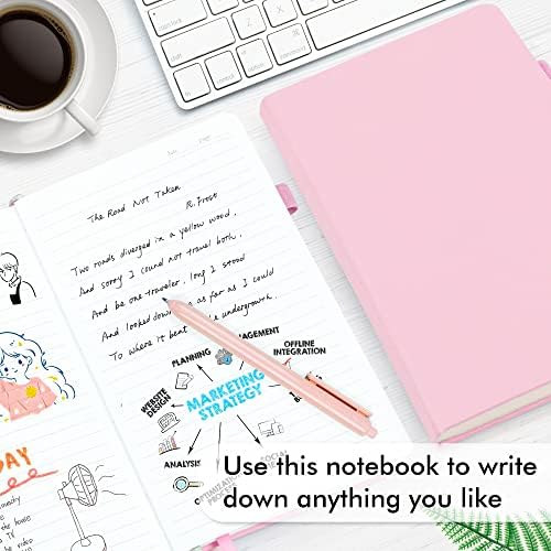 feela 12 Pack Notebooks Journals Bulk, Hardcover Notebook Classic Ruled Lined Journals with Pen Holder for Women Girls School Business Supplies, with 12 Black Pens, 120 GSM, 5.1”x8.3”, A5, Rose Pink - Image 4
