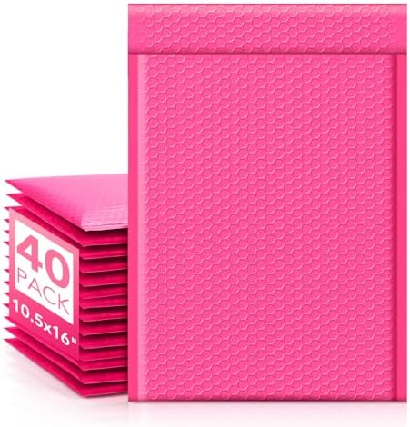 Fuxury Large Bubble Mailers 10.5x16" 40Pack Self Seal Pink Padded Envelopes by Fuxury