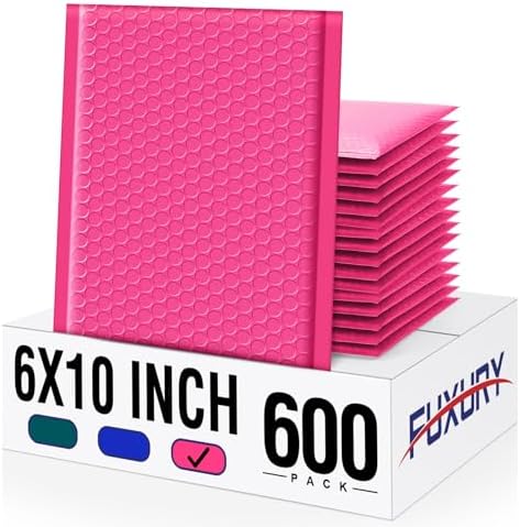Fuxury Bubble Mailers Bulk 6x10" 600 Pack Pink Thick Padded Envelopes by Fuxury