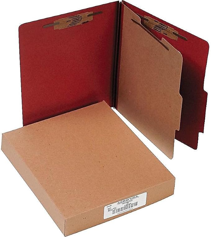 ACCO Classification Folders with Fasteners, Pressboard, 4-Part, Letter Size, Red, 10 per Box (15034) - Image 2