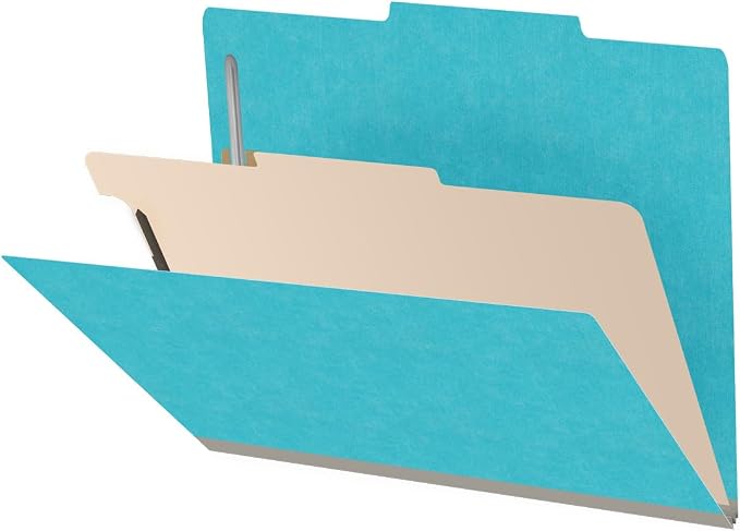 Heavy Duty End Tab Color Folders, 2/5 Cut ROC Top Tab, Letter Size, 1 Divider, Light Blue (Box of 10) by Ecom+Folders