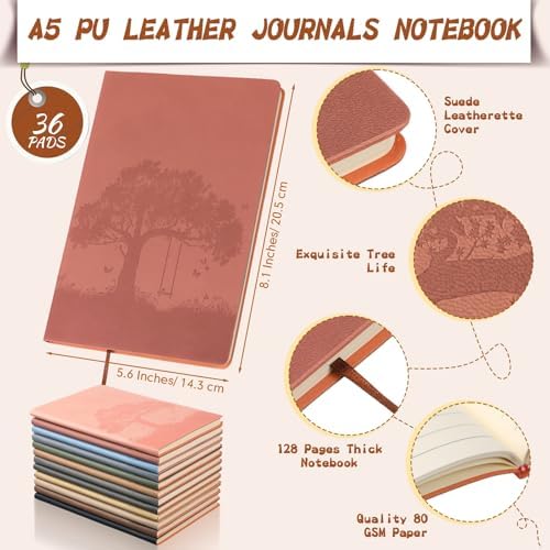 TaoBary A5 PU Leather Journals Bulk Colorful Tree Journal Notebook Soft Leather Cover Lined Ruled Writing Notebook for Back to School Office Group Team Volunteer(Mixed Colors,36 Pcs) - Image 2