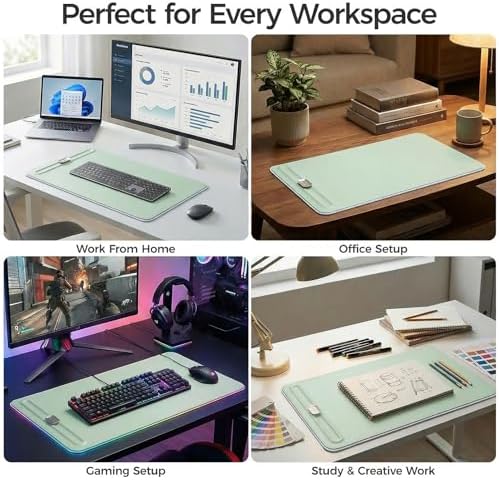 Premium Double-Sided Faux Leather Desk Pad – Non-Slip, Waterproof, with Magnetic Cable Organizer & File Storage – Designed for Offices & Creative Spaces – Durable & Easy to Clean（Green） - Image 5