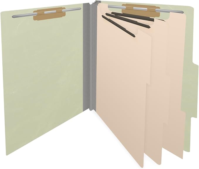 25 Pt. Pressboard Classification Folders, 2/5 Cut ROC Top Tab, Letter Size, 3 Dividers, Light Green (Box of 10) - Image 4