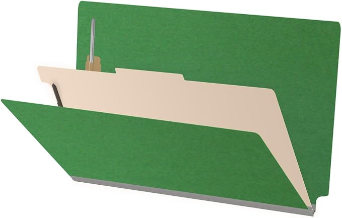 Ecom Folders Top Tab Pressboard Classification Folders | Legal Size 25 Pt Stock with 1 Divider | 2/5 Cut ROC Tab for Medical & Office Filing | 4 Filing Sections | Moss Green, Box of 10 by Ecom+Folders
