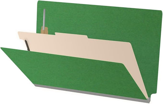 Ecom Folders Top Tab Pressboard Classification Folders | Legal Size 25 Pt Stock with 1 Divider | 2/5 Cut ROC Tab for Medical & Office Filing | 4 Filing Sections | Moss Green, Box of 10 by Ecom+Folders