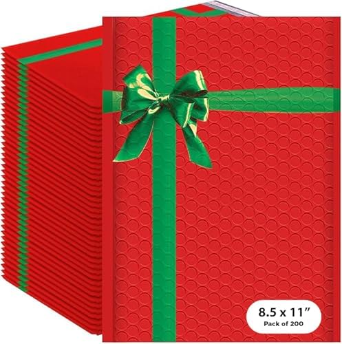 Christmas Bubble Mailers 8.5x12, Poly Padded Envelopes #2, 200 Pack by BAYLUE