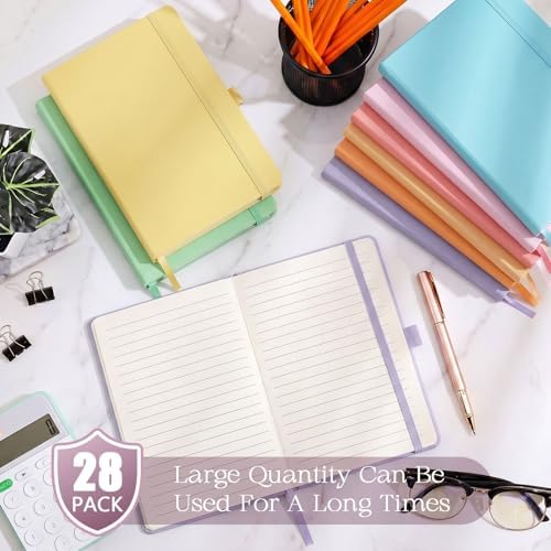 Laumoi 28 Pack A5 PU Leather Lined Notebook Journal, Pastel Color,Simple - Image 4