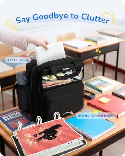 Zipper Binder 3 Ring with Ita Window, 3 Inch D-Ring Binder with Zipper and Strap Fits 14" Laptop, 600+ Sheets Capacity 3-in-1 Shoulder/Backpack/Handle Binder Bag for School Office Commute, Black - Image 4