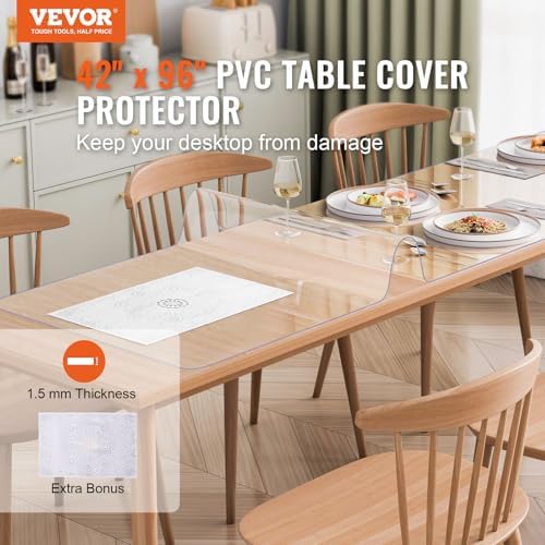 VEVOR Plastic Table Cover, 42 x 96 Inch 1.5 mm Thick Clear Rectangle PVC Desk Mat Protector, Waterproof & Easy Cleaning Desk Pad Tablecloth, for Office Dresser, Dining Room, Night Stand - Image 2