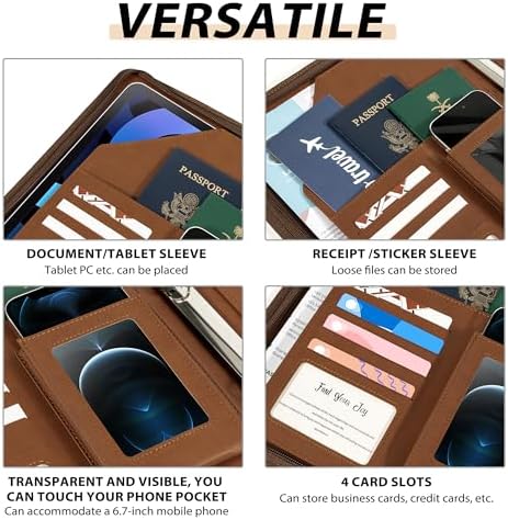 Ospelelf Leather Clipboard with Storage, Zippered Padfolio Portfolio Organizer, 3 Ring Binder 1 Inch, Notepad, Tablet Sleeve, 5 Dividers with Pocket for Office, Students, Teachers Abstract Brown - Image 4