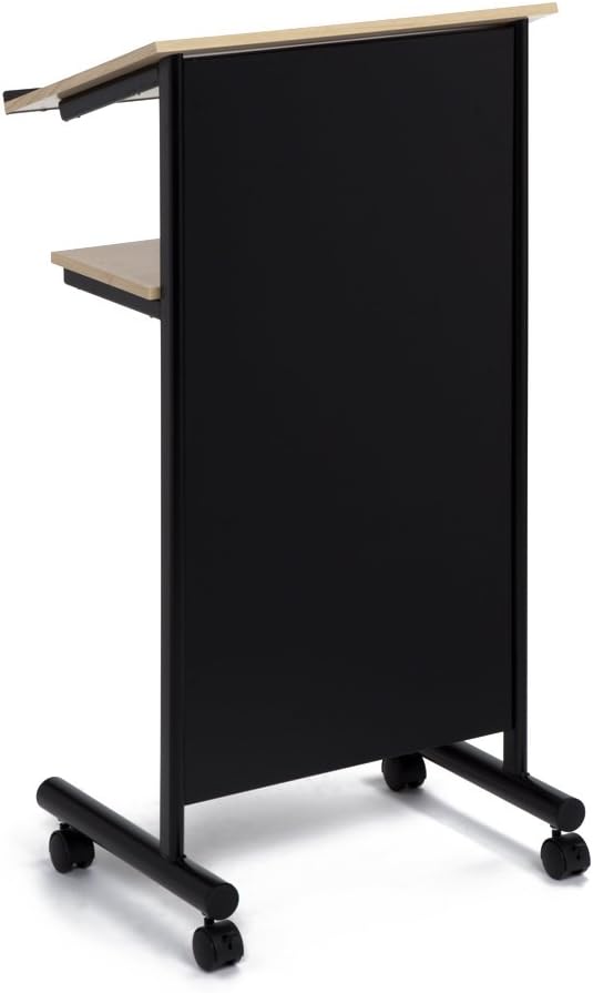 Wheeled Lectern - Standing Desk with Storage Shelf - Beech/Black - Ideal for Presentations and Laptop Use - Image 8