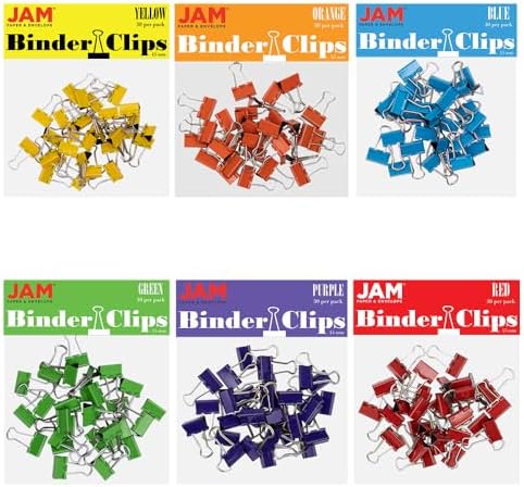 JAM PAPER Colorful Binder Clips Assortment - Extra Small - 3/5 Inch (15 mm) - Assorted Rainbow Colors - 180 Binderclips/Pack by JAMPaper