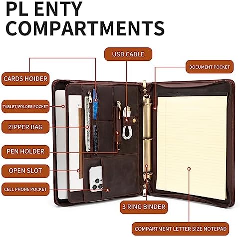 YIWEN Personalized Leather 3 Ring Binder Portfolio for 8.5 x 11” Notepad - Image 6