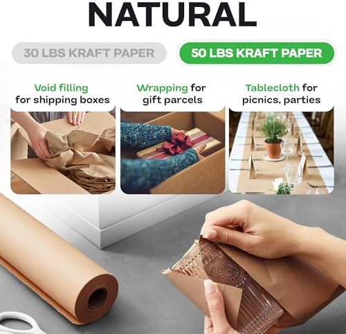 IDL Packaging 24" x 8640" (720 feet) - Kraft Paper Roll - 50lb Thickness - Natural Brown Kraft Wrapping Paper for Packing - Perfect Kraft Paper for Void Filling & Heavy Duty - Image 3