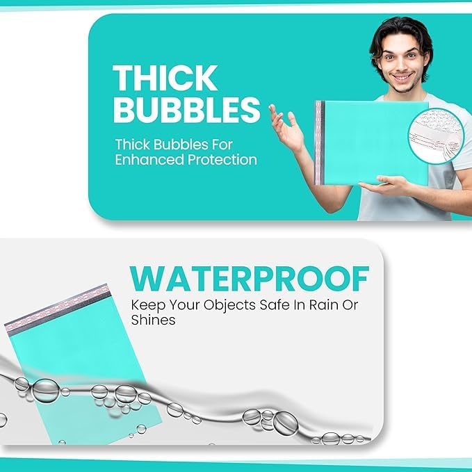 Aqua Teal Bubble Mailers 14.25x20, Poly Padded Envelopes #7, 50 Pack - Image 5