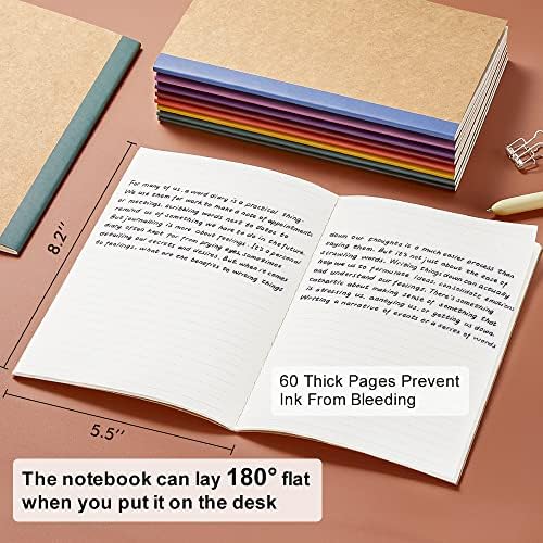 feela 56 Pack Composition Notebooks Bulk, Kraft Cover Lined Blank College Ruled Composition Travel Journals with Jewel Tone Spines For Women Students, 60 Pages, 8.3”x 5.5”, A5, 8 Vintage Colors - Image 2