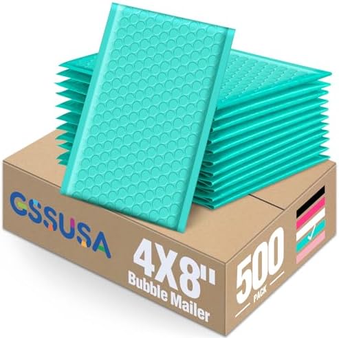 GSSUSA Teal Bubble Mailers 4x8" 500 Pack Padded Envelopes Self Seal by GSSUSA