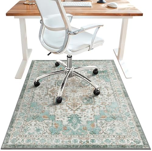 48"x60" Office Chair Mat for Hardwood Floor, Non-Slip Washable Cyan by BESBLEE