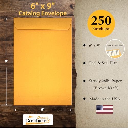 250 Cashier Depot - 6" x 9" Catalog Envelopes, Open End, Sturdy 28lb Kraft, Peel & Seal, Professional Mailing & Document Storage, 250 Count - Image 2