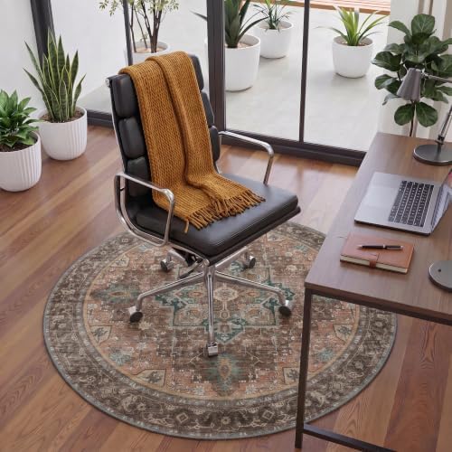 5FT Round Office Chair Mat for Hardwood Floor, Non-Slip Washable Rosewood - Image 2
