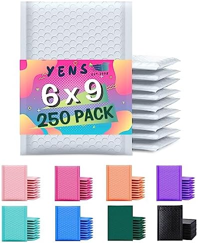Yens Bulk Color Bubble Mailers Padded Shipping Envelopes, Self-Sealing, Water-Resistant, Multiple Colors, for E-commerce and Business Mailing (White, 6" x 10") by YensPackage