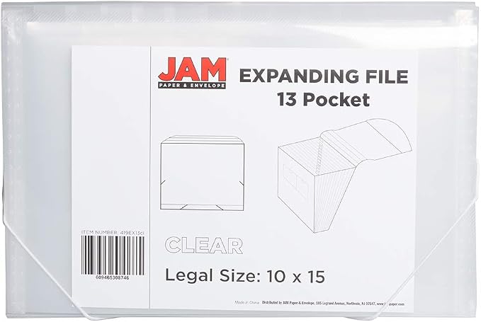 JAM PAPER Accordion Folders - 13 Pocket Plastic Expanding File - Legal Size - 10 x 15 - Clear - 2/Pack - Image 3