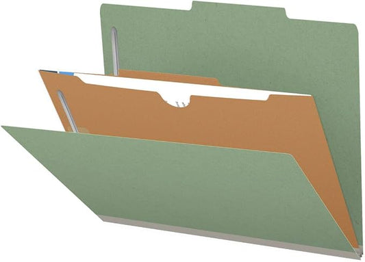 25 Pt. Pressboard Classification Folders, 2/5 Cut ROC Top Tab, Letter Size, 1 Pocket Divider, Green (Box of 10) by Ecom+Folders