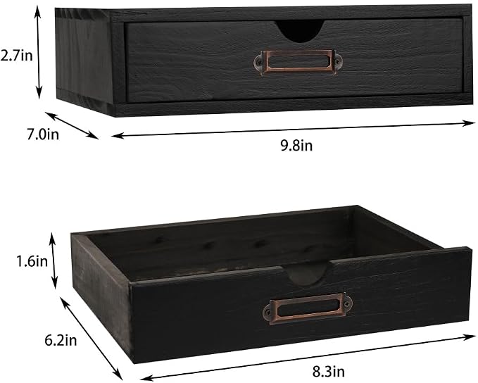 Wooden Drawers Black Wood Desktop Organizer with Drawers | Vintage Wooden Storage Box for Apothecary Cabinet, Wood Drawer, Countertop Drawer for Library Card Catalog Cabinet - Image 3