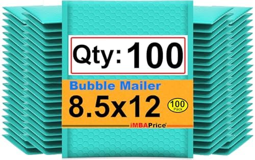iMBAPrice 100-Pack #2 (8.5" x 12") Premium Hot Teal Color Self Seal Poly Bubble Mailers Padded Shipping Envelopes (Total 100 Bags) by iMBAPrice